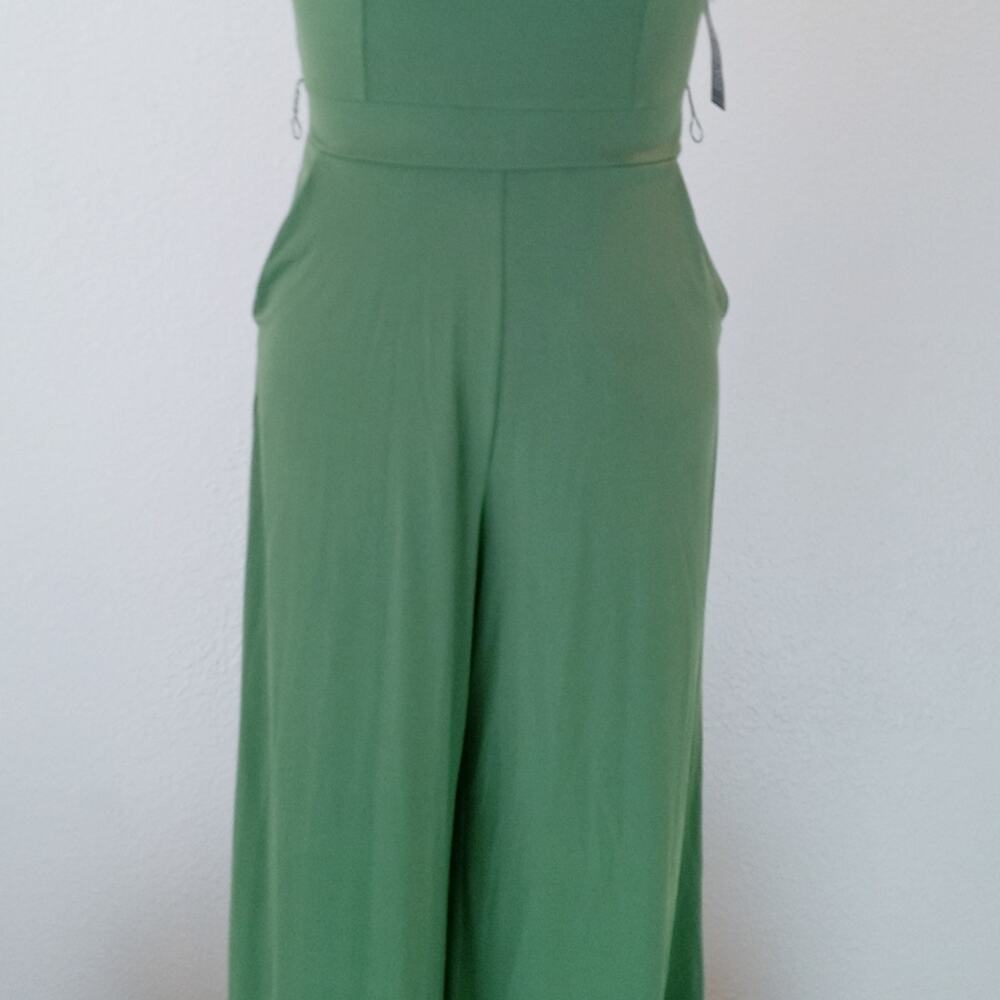 NEW YORK & COMPANY Green Paradise Halter Wide Leg Jumpsuit Cropped Coastal Chic - Picture 16 of 16